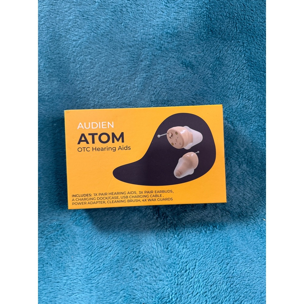 Audien Atom OTC Hearing Aids Rechargeable In-Ear Pair Beige with Charging Case